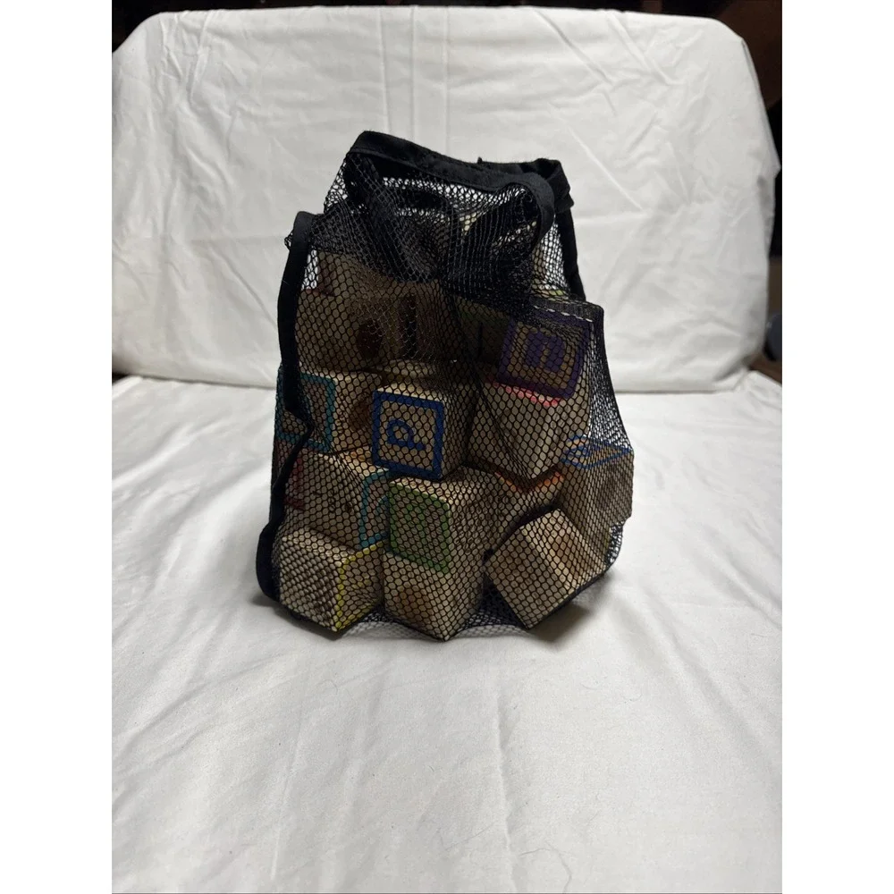 Wooden Alphabet Blocks 40 Pieces With Mesh Storage Bag
